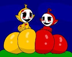 ass_bigger_than_head laa-laa_(slendytubbies) nightmare_waifu po_(slendytubbies) slendytubbies slendytubbies_3 teletubbies two_girls