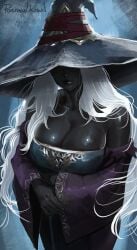 1girls big_breasts busty cleavage clothed dark-skinned_female dark_skin elden_ring elden_ring_nightreign female female_only fromsoftware huge_breasts kirani large_breasts milf recluse_(nightreign) revealing_clothes white_hair witch witch_hat