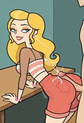 afterimage ai_generated anastasia_(disventure_camp) bend big_penis buttjob buttjob_over_clothes clothed_buttjob clothed_sex covered_buttjob cum_geyser cum_on_ass cum_on_body cum_on_clothes cum_on_clothing cum_on_lower_body cumshot disventure_camp:_carnival_of_chaos ejaculation forward, full_body hands hands_against_wall high-angle_view hotdogging large_ass large_breasts lean legs, looking_back motion_lines multiple_cumshots nude_male odd_nation_cartoons on over, speed_lines table taller_female twerking twerking_on_dick veiny_penis