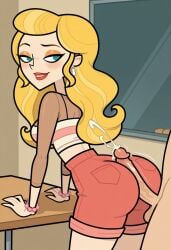 afterimage ai_generated anastasia_(disventure_camp) bend big_penis buttjob buttjob_over_clothes clothed_buttjob clothed_sex covered_buttjob cum_geyser cum_on_ass cum_on_body cum_on_clothes cum_on_clothing cum_on_lower_body cumshot disventure_camp:_carnival_of_chaos ejaculation forward, full_body hands hands_against_wall high-angle_view hotdogging large_ass large_breasts lean legs, looking_back motion_lines multiple_cumshots nude_male odd_nation_cartoons on over, speed_lines table taller_female twerking twerking_on_dick veiny_penis