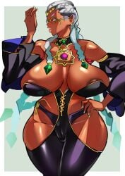 1girls big_breasts breasts dark-skinned_female dark_skin dolores_(kof) female female_only huge_breasts kemonono king_of_fighters large_breasts white_hair
