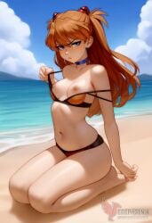 1girls 2d ai_generated areolae ass asuka_langley_sohryu back bare_shoulders beach big_ass bikini bikini_pull bikini_top blue_eyes day erophoenix female female_focus full_body long_hair looking_at_viewer neon_genesis_evangelion ocean orange_hair outdoors pale_skin pale_skinned_female patreon_username red_bikini sky small_breasts solo swimsuit thick thick_thighs uncensored
