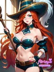ai_generated bikini bodysuit breasts hat league_of_legends miss_fortune orange_hair pirate