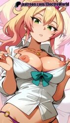1girls 2025 ai_generated artist_name big_breasts big_breasts big_chest blonde_hair blush bra_pull breasts breasts breasts bust busty chest clothes_pull electroworld exposed_nipples female green_eyes hajimete_no_gal hi_res high_quality high_resolution highres large_breasts long_hair looking_at_viewer navel nipple_slip nipples nipples_outside o-ring one_breast_out patreon patreon_username pulled_by_self shirt_pull solo stable_diffusion watermark yame_yukana
