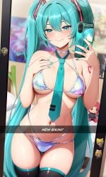 1girls bikini black_thighhighs blue_eyes blue_hair blush breasts cellphone censored curvy curvy_female fatass_teto_plush female female_focus female_only female_pov full-length_mirror hair_between_eyes hand_up hatsune_miku highres holding holding_phone indoors kasane_teto large_breasts long_hair looking_at_mirror mirror mirror_selfie navel phone pink_hair pov reflection reflection_focus selfie sexy smartphone smile smiling solo solo_female solo_focus standing sticker taking_picture thighs tie twintails very_long_fingernails vocaloid yisusjpl