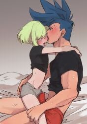 androgynous aus_vaka boner clothing femboy galo_thymos lio_fotia on_lap promare sitting_on_lap size_difference twink yaoi