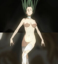 1girls areolae asougi_rin big_breasts breasts busty closed_eyes erect_nipples female female_only forehead green_hair large_breasts long_hair mature mature_female mature_woman mnemosyne navel nude pubic_tattoo screencap screenshot solo stitched tattoo tattoo_on_belly thighhighs