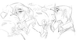 2girls alien_stage breast_pump breast_sucking breasts english_text female greyscale mizi_(alien_stage) nipples sketch sua_(alien_stage) sucking sucking_nipples the_quipper tongue yuri