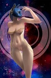 1girls 2024 animal_head arm_raised artist_logo artist_name bastet big_breasts casual_nudity cat_ears cat_girl cowboy_shot deity egyptian_mythology eheon_pinee golden_chains golden_eyes hand_on_hip humanoid looking_to_the_side middle_eastern_mythology mythology navel pussy slender_waist space_background thick_thighs