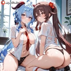 ai_generated ganyu_(genshin_impact) genshin_impact hu_tao_(genshin_impact) yuri