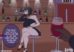 1girls dark-skinned_male dialogue ilustretsspoks imminent_sex large_breasts male_pov nipples_visible_through_clothing puffy_nipples sierra_dazorelle skindentation thick_thighs