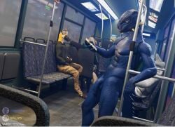 3d_(artwork) anthro argonian bethesda_game_studios canid canine casual_exposure casual_nudity digital_media_(artwork) electronics exhibitionism flaccid fox genitals hi_res humanoid_genitalia humanoid_penis male mammal microsoft muscular muscular_male nude penis phone public public_nudity public_transportation reptile scales scalie solo tail the_elder_scrolls tristen wilddogheat