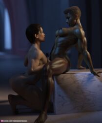 1futa 2girls 3d abs dark-skinned_female dark-skinned_futanari dark_skin erect_penis female futa_on_female futanari indoors large_breasts lipstick lower_back_tattoo multiple_girls muscular muscular_female muscular_futanari paizuri scar scar_on_side seated short_hair side_view sitting slushe_(website) tattoo theresidentweasel yuri yuri