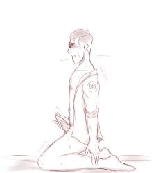 blush gay glasses jacket_only jerking_off kneeling male_only masturbating medic medic_(team_fortress_2) open_shirt partially_clothed soukaze19 sweat team_fortress_2 yaoi