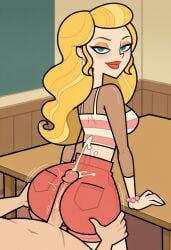 afterimage ai_generated anastasia_(disventure_camp) bend big_penis buttjob buttjob_over_clothes clothed_buttjob clothed_sex covered_buttjob cum_geyser cum_on_ass cum_on_body cum_on_clothes cum_on_clothing cum_on_lower_body cumshot disventure_camp:_carnival_of_chaos ejaculation forward, full_body hands hands_against_wall high-angle_view hotdogging large_ass large_breasts lean legs, looking_back motion_lines multiple_cumshots nude_male odd_nation_cartoons on over, speed_lines table taller_female twerking twerking_on_dick veiny_penis