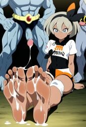 after_sex ai_generated bea_(pokemon) cum dark-skinned_female dark_skin feet footjob machamp nintendo pokemon