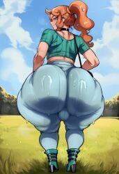 1boy ai_generated back_view bulge femboy genderswap long_hair pokemon solo sonia_(pokemon)