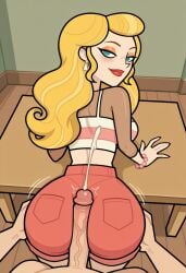 afterimage ai_generated anastasia_(disventure_camp) bend big_penis buttjob buttjob_over_clothes clothed_buttjob clothed_sex covered_buttjob cum_geyser cum_on_ass cum_on_body cum_on_clothes cum_on_clothing cum_on_lower_body cumshot disventure_camp:_carnival_of_chaos ejaculation forward, full_body hands hands_against_wall high-angle_view hotdogging large_ass large_breasts lean legs, looking_back motion_lines multiple_cumshots nude_male odd_nation_cartoons on over, speed_lines table taller_female twerking twerking_on_dick veiny_penis