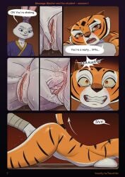 5_fingers anthro anus ass ass_up blush bodily_fluids clenched_teeth clothed clothing comic dialogue digital_media_(artwork) dominant dominant_male dreamworks dripping duo english_text felid female female_penetrated finger_fuck fingering fingering_partner fingers fur genital_fluids genitals hacatiko half-closed_eyes hi_res kung_fu_panda lagomorph leaking leporid lying male male/female male_penetrating male_penetrating_female mammal master_tigress narrowed_eyes nude on_front open_mouth orange_body pantherine penetration pussy_juice_leaking pussy_juice_on_pussy pussyjob rabbit sex smile speech_bubble stripes submissive submissive_female tail teeth text tiger topwear vaginal_fluid_drip vaginal_fluids vaginal_penetration vaginal_penetration vulva
