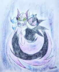 beanish big_eyes black_body breasts colored couple duo duxeite eyelashes fawful female femengumisi glasses gothic grin horns male mario_(series) mario_and_luigi:_bowser's_inside_story mario_and_luigi_(series) monster_girl pastel purple_body red_eyes sharp_teeth signed small_breasts smile soul spirit teeth traditional_art
