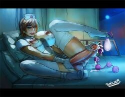 beads_(sex_toy) cum_drip full_condom futa_only futanari leggings masturbation nurse sounding thriller