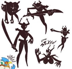 anthro ass avian berdly big_butt bird bodily_fluids breasts dabbing deer deltarune dialogue drooling english_text faceless_character female floating holding_melee_weapon holding_object holding_weapon humanoid looking_at_viewer looking_back male mammal melee_weapon meme open_mouth roaring saliva shadow_creature signirsol text the_roaring_knight threatening undertale_(series) vulva weapon
