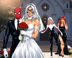 ai_generated big_ass big_breasts big_penis black_cat_(marvel) cuckquean edit edited felicia_hardy gwen_stacy hairy heroine light-skinned_female light-skinned_male marvel mary_jane_watson nerd panties peter_parker pussy romantic spider-man_(series) spideyjosh-art