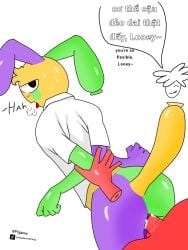 2boys anal anal_sex asshole bptgame crying_with_eyes_open dandy's_world dandys_world gay green_body looey_(dandy's_world) male male_only moan moaning purple_body red_body roblox roblox_game sprout_(dandy's_world) vietnamese_text yellow_body