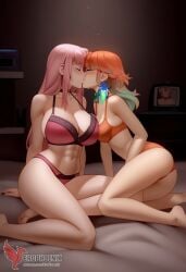 2d 2girls abs ai_generated all_fours ass barefoot big_ass big_breasts bra completely erophoenix feet female female_focus hololive hololive_english hololive_myth jewelry kissing kissing kneeling large_breasts long_hair mori_calliope multiple_girls naked nipples nude orange_hair pale_skinned_female panties patreon_username pink_eyes pink_hair pussy side_braid soles sweat sweating takanashi_kiara take_your_pick thick_thighs thighs toes underwear virtual_youtuber yuri yuri
