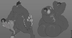 abstract_background absurd_res alien anthro balls big_balls big_penis cock_vore duo genitals hands_behind_head hi_res horn huge_balls huge_cock human hyper hyper_balls hyper_genitalia hyper_penis male male/male mammal monochrome monster muscular muscular_male penile penis sex size_difference size_play stand_and_carry_position standing standing_sex stomach_bulge struggling struggling_prey viola_bat vore