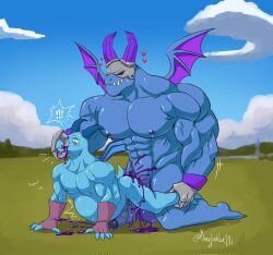 armor bara barazoku belly_bulge clash_(series) clash_royale cum_in_mouth cum_inside cum_while_penetrated dragon gay gay_sex heart mega_minion_(clash_royale) minion_(clash_of_clans) muscular_male scalie size_difference yaoi