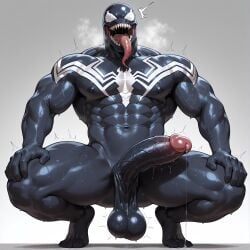 ai_generated big_balls low_hanging_balls male_only monster muscular_male precum squatting sweat veiny_balls venom_(marvel) waifucucked