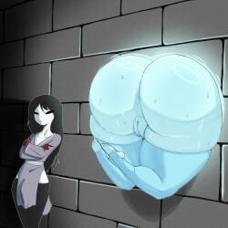 2girls anus arms_crossed ass ass_bigger_than_head ass_focus big_ass big_butt big_thighs black_eyes black_hair bubble_butt butt clothing curvaceous curvy curvy_figure dress dressed female female_only ghost ghost_girl huge_ass huge_butt huge_thighs in_wall legwear long_hair megamor mostly_clothed nude pussy socks specimen_4 spooky's_house_of_jump_scares spooky_(shojs) stockings sweat sweaty sweaty_butt thick_thighs through_wall voluptuous voluptuous_female wall wide_hips