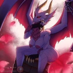 absurd_res anthro areola batartcave breasts capcom dragon elder_dragon female hi_res malzeno membrane_(anatomy) membranous_wings monster_hunter mythological_creature mythological_scalie mythology nipples non-mammal_breasts nude pupils scalie slit_pupils smile wings