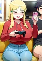 ai_generated big_ass big_breasts blonde_female blonde_hair blonde_hair blonde_hair_female couple gamer gamer_girl hidaka_koharu high_score_girl huge_ass huge_breasts thick_thighs thighs