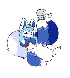 anthro balls big_balls big_penis big_tail blue_blush blue_body blue_fur blush bodily_fluids cheek_tuft closed_eyes cum cum_exchange cum_inside duo eeveelution ejaculation facial_tuft fluffy fluffy_balls fluffy_tail foreskin fur generation_4_pokemon genital_fluids genitals geopold_(freeziepop) glaceon hi_res huge_balls huge_cock humanoid_genitalia humanoid_penis hyper hyper_balls hyper_genitalia hyper_penis inflation inflation male male/male nintendo penetration penile penile_penetration penis penis_in_penis pokemon pokemon_(species) potayo scarf stripes tail tuft urethral urethral_bulge urethral_penetration white_body white_fur