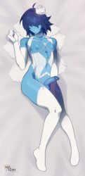 blinding_bangs blue_body blue_skin blush deltarune femboy kris_(deltarune) lingerie matemi nipples nonbinary pinup presenting presenting_penis smile twink wedding_dress wedding_lingerie wedding_veil
