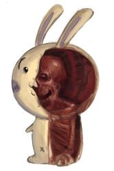 ambiguous_gender anatomy anthro big_ears big_head bone chiikawa cursed_image detailed digital_drawing_(artwork) digital_media_(artwork) fur gore hi_res horror_(theme) inside internal japanese lagomorph leporid mammal nightmare_fuel nolentir open_mouth rabbit simple_background sitting skeleton skull usagi_(chiikawa) what where_is_your_god_now white_background white_body white_fur why