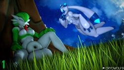16:9 3d_(artwork) 4k absurd_res ambiguous_gender animal_genitalia anthro balls breasts cryowolf9 digital_media_(artwork) duo female futanari gardevoir generation_3_pokemon genitals hi_res intersex intersex/female lunaris_(pal) nintendo nipples nude pal_(species) palworld pocketpair pokemon pokemon_(species) sheath source_filmmaker_(artwork) widescreen