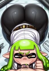ai_generated arched_back ass blowjob booty breasts cammie_(lubbasdump) cleavage fellatio female gigantic_ass gigantic_breasts girl glasses green_hair huge_ass huge_breasts inkling_girl lab_coat laboratory lubbasdump penis piercing piercings pov splatoon sucking sucking_penis wide_hips