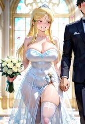 ai_generated big_ass big_breasts blonde_female blonde_hair blonde_hair blonde_hair_female bride hidaka_koharu high_score_girl huge_ass huge_breasts thick_thighs thighs wedding wedding_dress