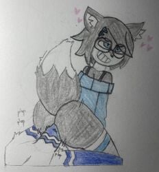 absurd_res anthro ass big_butt big_penis big_tail blue_body blue_eyes blue_fur canid canine clothing duo eeveelution eyewear female female_on_top female_penetrated femboy fluffy fluffy_penis fox freeziepop fur generation_4_pokemon genitals geopold_(freeziepop) glaceon glasses grey_body grey_fur hi_res legwear looking_pleasured male male/female male_on_bottom male_penetrating mammal navel nintendo on_bottom on_top penetration penis pokemon pokemon_(species) sex sweater tail thick_thighs thigh_highs topwear traditional_media_(artwork) vaginal_penetration vaginal_penetration white_body white_fur