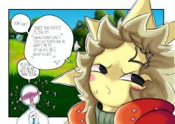 2boys angry background begging blush blush comic_page english_text faceless_male fortnite gay heart heart_symbol lolbear_9 sunspot_(fortnite) text thought_bubble