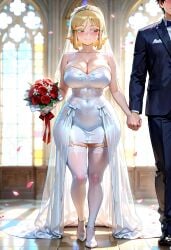 ai_generated big_ass big_breasts blonde_female blonde_hair blonde_hair blonde_hair_female bride hidaka_koharu high_score_girl huge_ass huge_breasts thick_thighs thighs wedding wedding_dress
