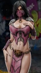 3d 4k abs almost_nude big_breasts black_hair cleavage cum_target empress female_only hi_res highres huge_breasts legs mileena mileena_(mkx) mortal_kombat mortal_kombat_x perfect_body pervertmuffinmajima thick_thighs yellow_eyes