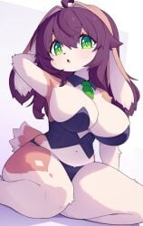 big_breasts brown_fur cute devil-vox devvoxy furry green_sclera liya_(devil-vox) long_ears looking_at_viewer rabbit white_fur