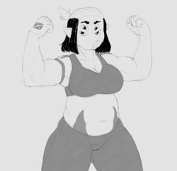 4_eyes alien alien_girl belly chubby clothing muscular muscular_female pointy_ears ponytail rawhell strong tagme