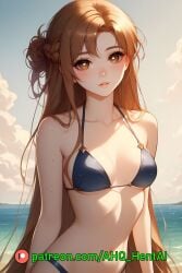 1girls ahq_hentai ai_generated beach bikini blush brown_eyes brown_hair female medium_breasts patreon perfect_body stable_diffusion standing sword_art_online wet yuuki_asuna