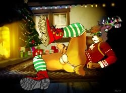 anthro anus ass balls blush bodily_fluids bonfire boots christmas clothed clothing cottage cozy deer digital_media_(artwork) dolph_(fortnite) dripping epic_games erection eyewear footwear fortnite fur genital_fluids genitals hearth hi_res holidays humanoid_genitalia humanoid_penis looking_at_viewer lying male mammal masturbation mblaze new_world_deer nude on_back pantsless partially_clothed penis precum presenting_balls reindeer shoes smile smiling_at_viewer smirk smirking_at_viewer socks solo spread_legs spreading steamy_breath sunglasses tired_eyes vignette