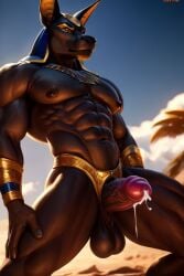 ai_generated anubis balls brown cock cum erect male muscular naked